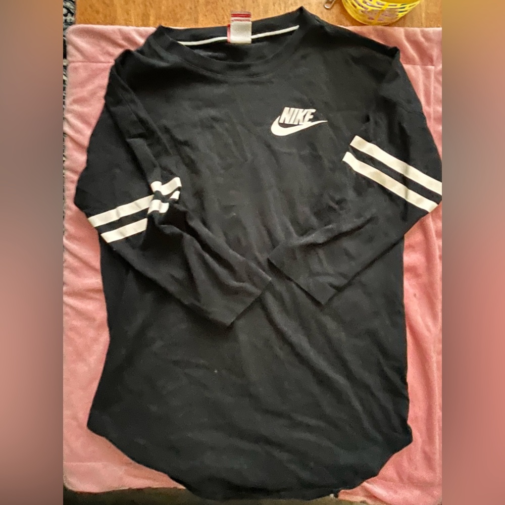 Nike Black Tee with White Logo 3/4 sleeve